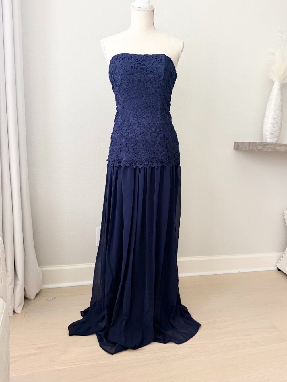 Camila Coelho Navy Strapless Lace Evening Gown Wedding Guest Formal Dress NWT M